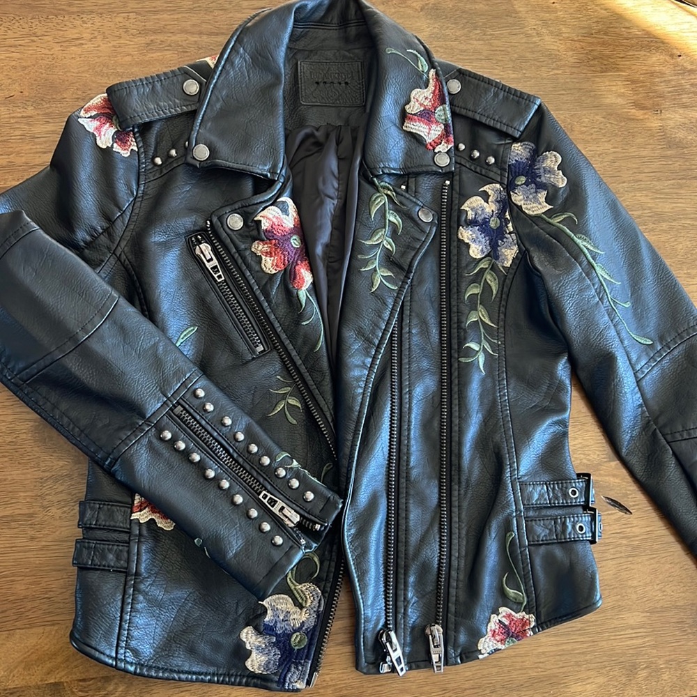 Faux Leather Embroidered Biker Jacket